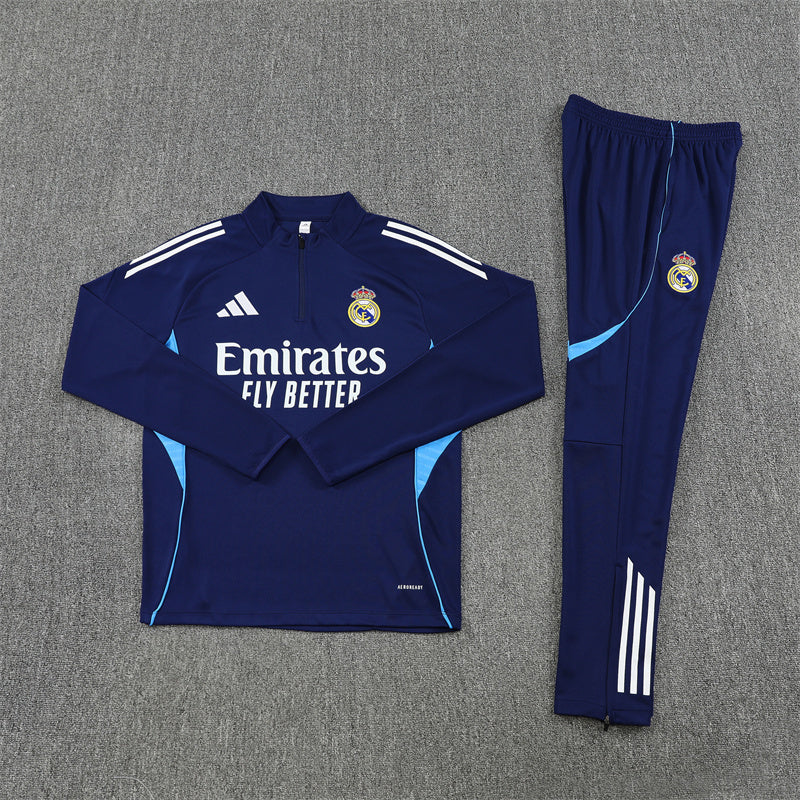 Real Madrid 2025/26 Tracksuit Navy Blue 1/4 Zip